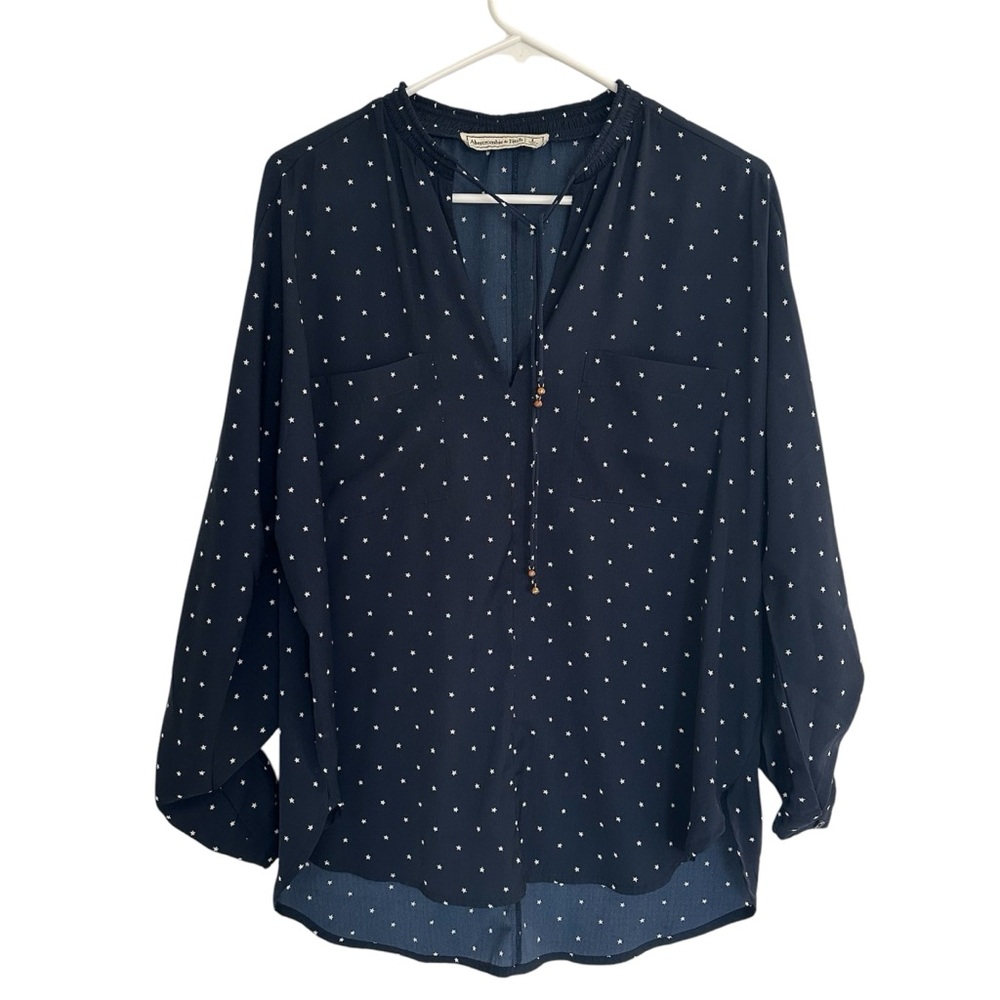 Anthropologie Blue and White Relaxed Blouse with elastic Collar
